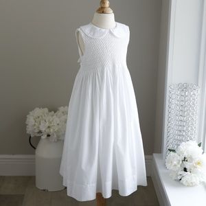 Strasburg Dress White Hand Smocked Sleeveless Flower Girl Beach Portraits